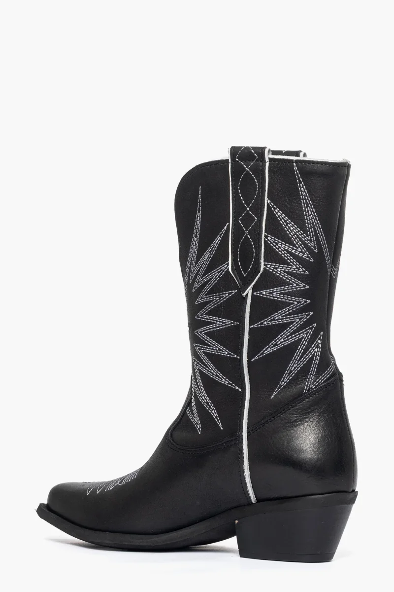 Stivaletti Oldwest 92 pelle nero e ricamo bianco - immagine 5