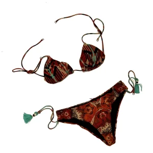 BIKINI DONNA TRIANGOLO E SLIP FIANCO REGOLABILE ROUGH MARRONE - F22-0210X1
