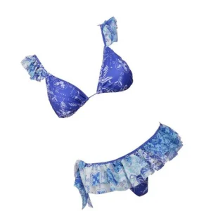 BIKINI DONNA TRIANGOLO ALTO E SLIP CON GONNELLINO AZZURRO -F22-0521X1