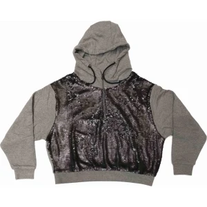 FELPA DONNA CON CAPPUCCIO GRIGIO MEDIO - HOOD FRONT PAILETTES F29214