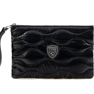 Blauer Borsa Pochette tessuto wave piumino Borsellina Polso Strip Clutch Nero
