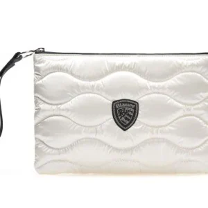 Blauer Borsa Pochette tessuto wave piumino Borsellina Polso Strip Clutch bianco