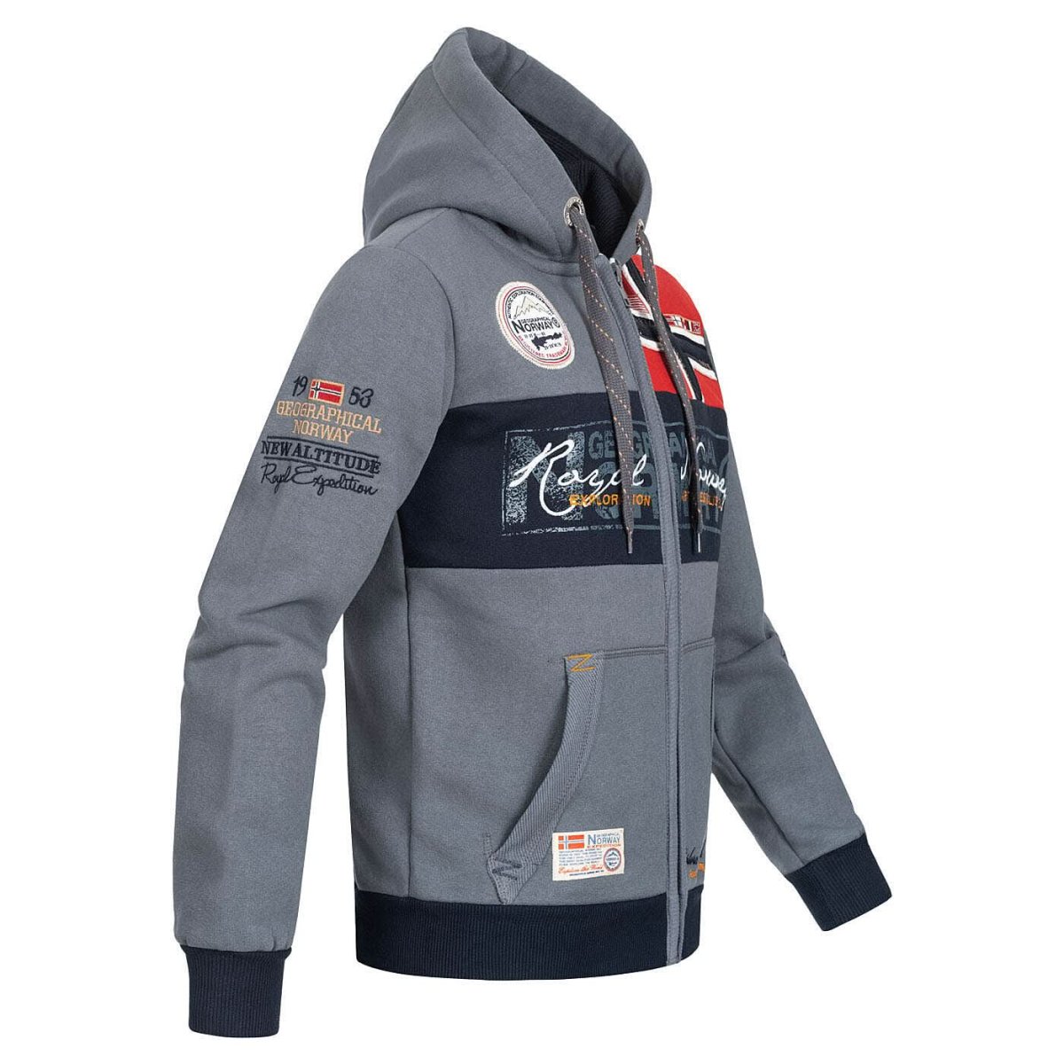 Geographical Norway Felpa Full Zip Flyer Cappuccio Sport City Urban Grigio Scuro Uomo - immagine 5