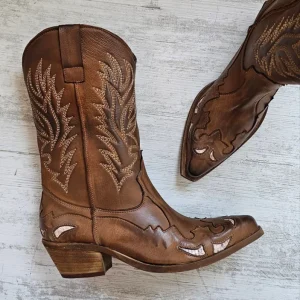 Stivale pelle cuoio con ricami Oldwest Black