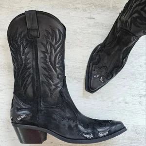 Stivali nabuk  nero con ricami Oldwest Black