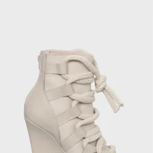 Tronchetti in pelle e denim beige Titti 10 laccio corda