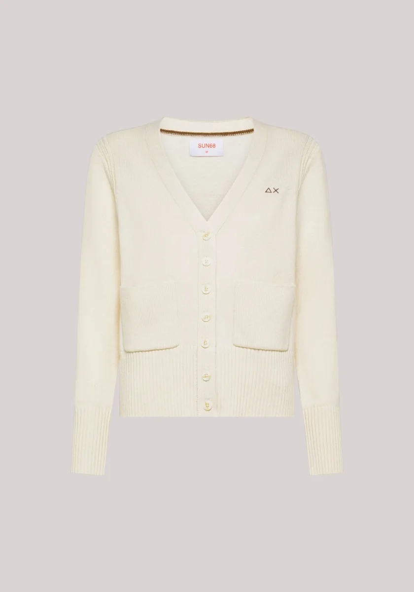 CARDIGAN DONNA IN LANA E CASHMERE BIANCO PANNA