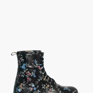 Stivaletti Oxford Flowers pelle nera con stampa fiori