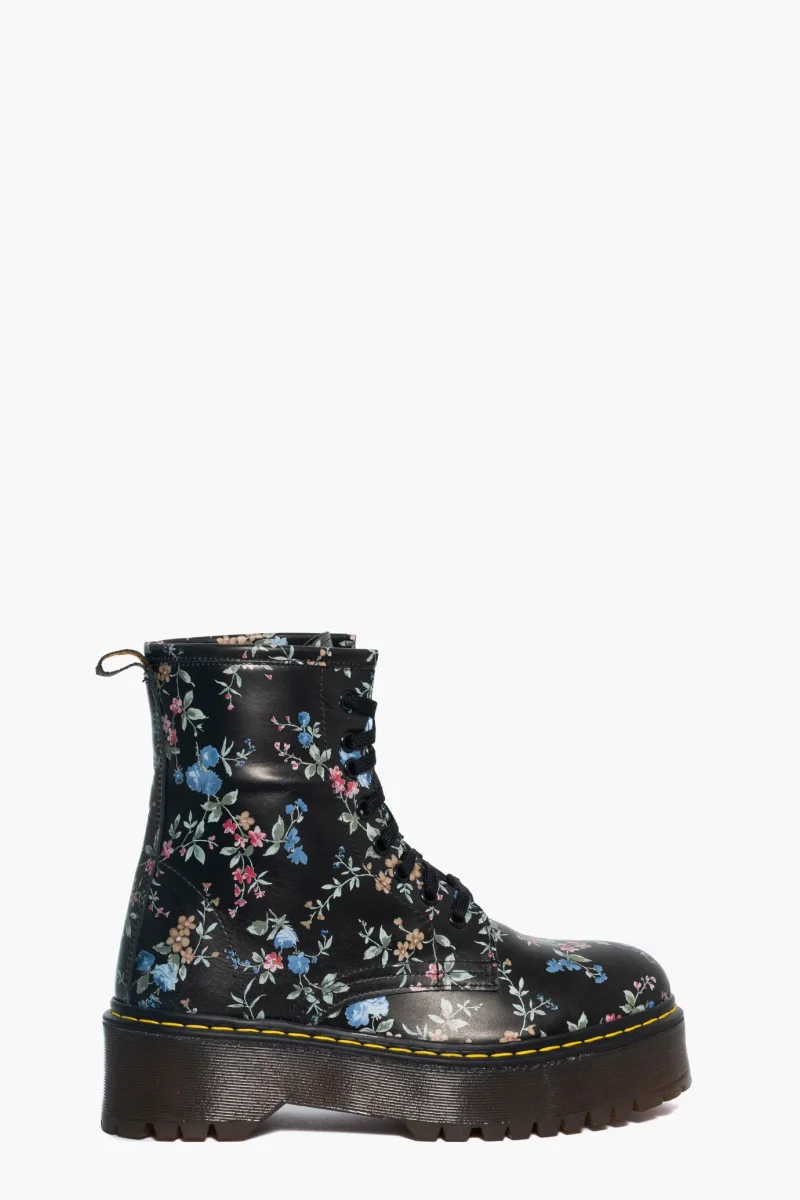 Stivaletti Oxford Flowers pelle nera con stampa fiori