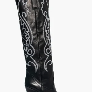 Stivali New Cecilia pelle nero con ricamo bianco