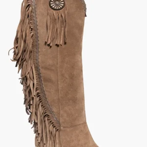 Stivali Irene Florida camoscio taupe con frange