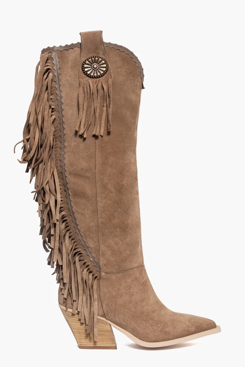 Stivali Irene Florida camoscio taupe con frange