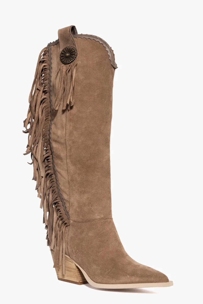 Stivali Irene Florida camoscio taupe con frange - immagine 3