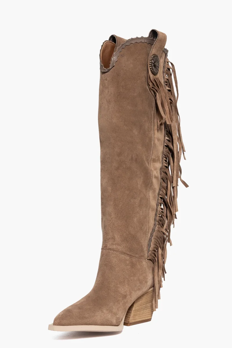 Stivali Irene Florida camoscio taupe con frange - immagine 4