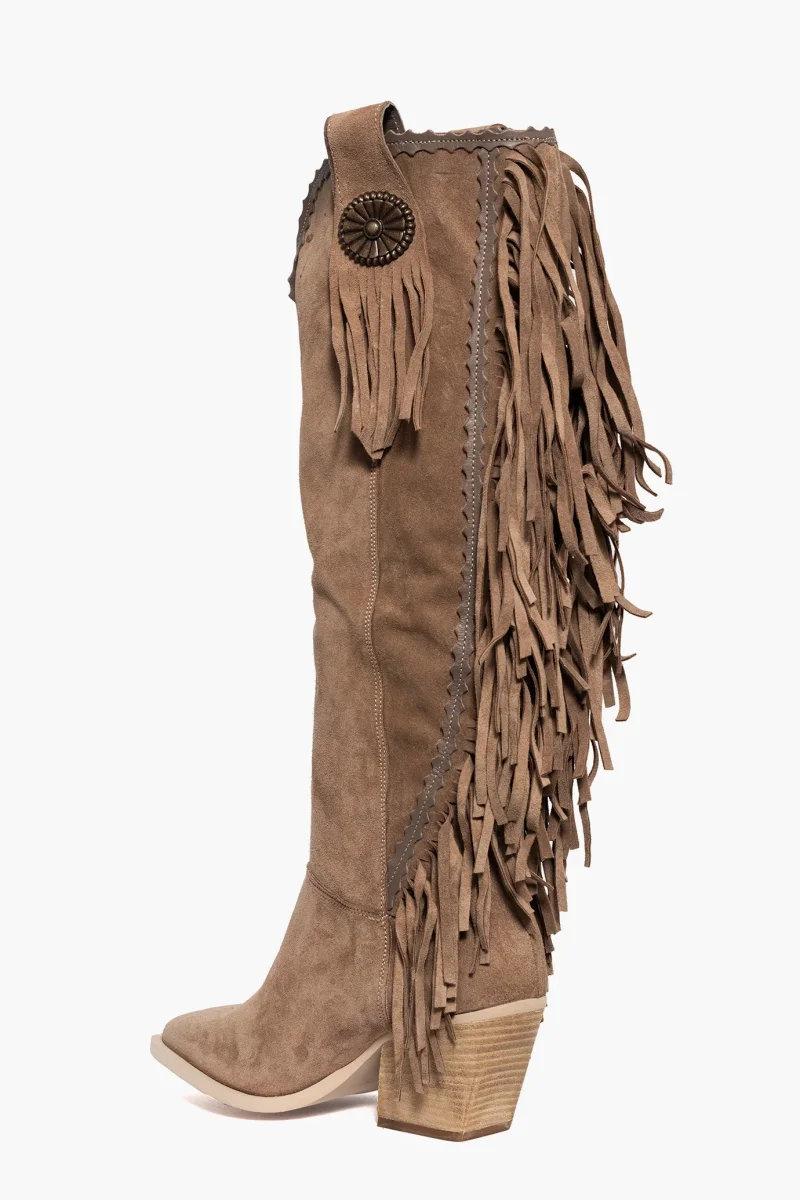 Stivali Irene Florida camoscio taupe con frange - immagine 5
