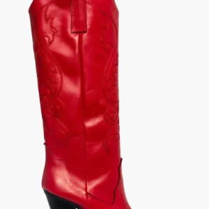 Stivali New Cecilia 200 pelle rosso con ricamo in tinta