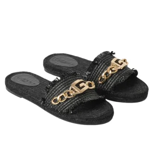 Gaelle Sandalo In Rafia Con Catena Logo Nero Donna