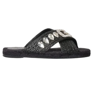 Gaelle Sandalo Flat Intrecciato Con Logo Strass Ciabatte Nero Donna