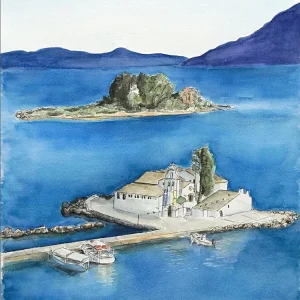 Illustrazione acquerello Pontikonisi Corfù