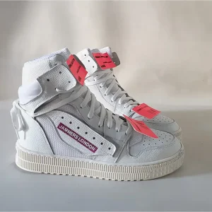 Sneakers Jammers London Liadiv pelle bianco con etichette fluo fucsia