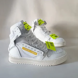 Sneakers Jammers London Liadiv pelle bianco con etichette giallo fluo