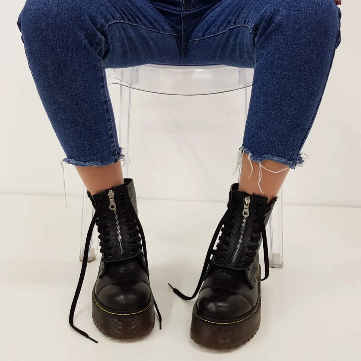 Stivaletti Oxford 3 pelle nero e zip