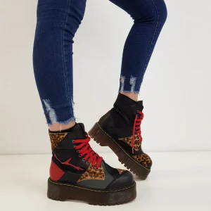 Stivaletti Oxford patch pelle nero e cavallino animalier