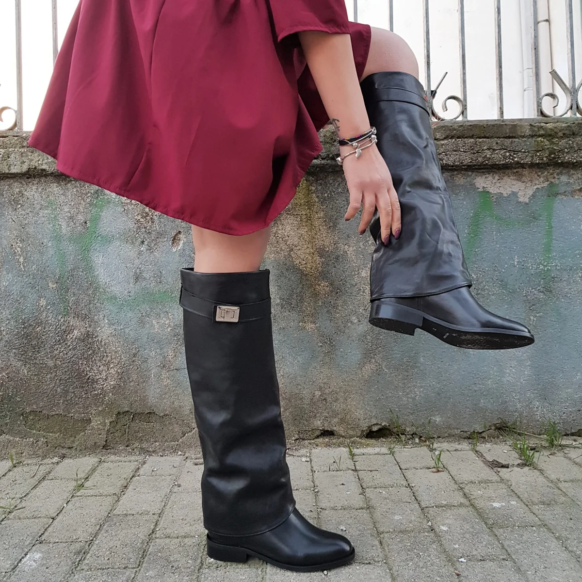 Stivali Roma 9 pelle nero con rialzo interno