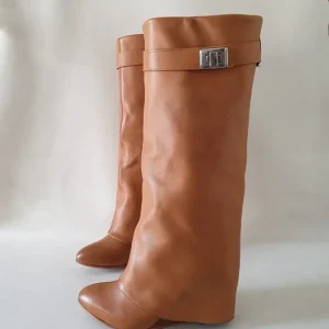 Stivali Annachiara 6 pelle cuoio con risvolto