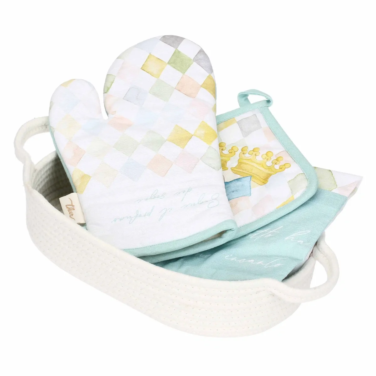 THUN Cestino in vimini con grembiule, guantone e presina Incanto di Primavera B101505