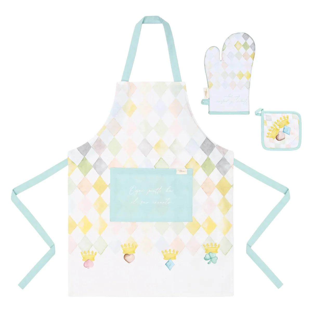 THUN Cestino in vimini con grembiule, guantone e presina Incanto di Primavera B101505 - immagine 3