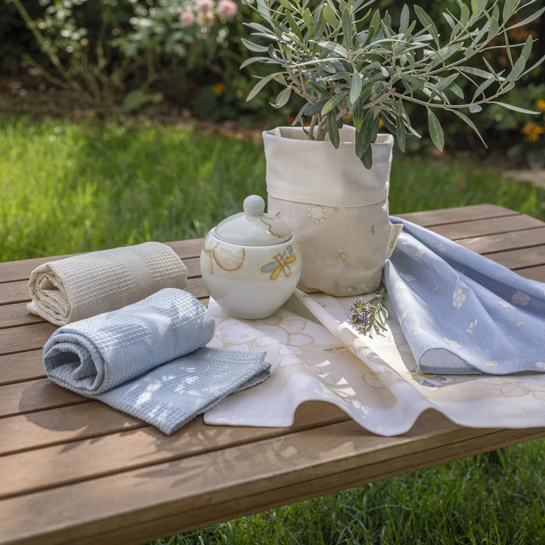 THUN® Set 4 Strofinacci con Cestino Elegance Beige B101125 - immagine 3