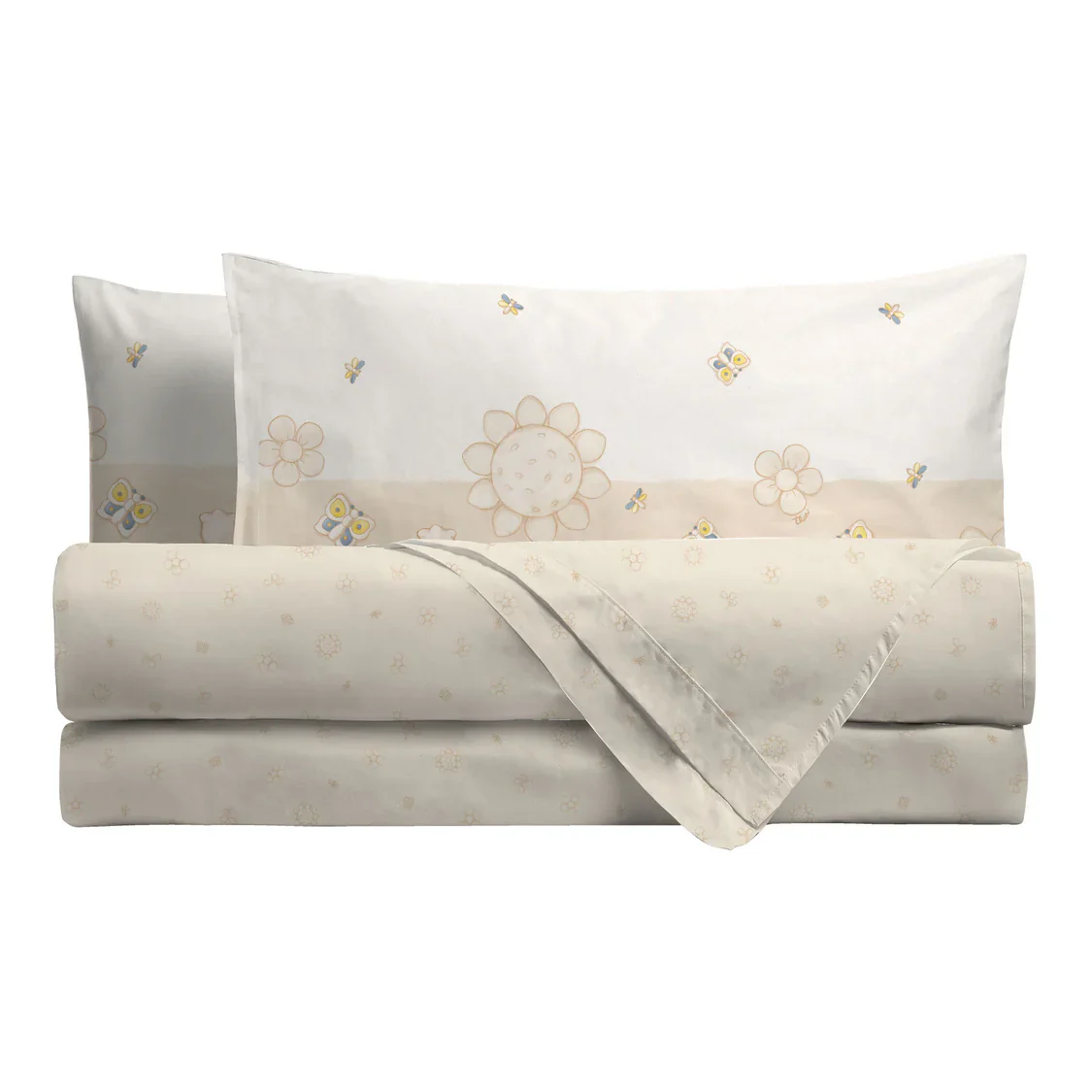 THUN Completo Letto lenzuolo e federe Matrimoniale Daisy Cotone Elegance Beige b201048 - immagine 3