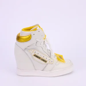 Sneakers Upp Code pelle bianco e riporto giallo