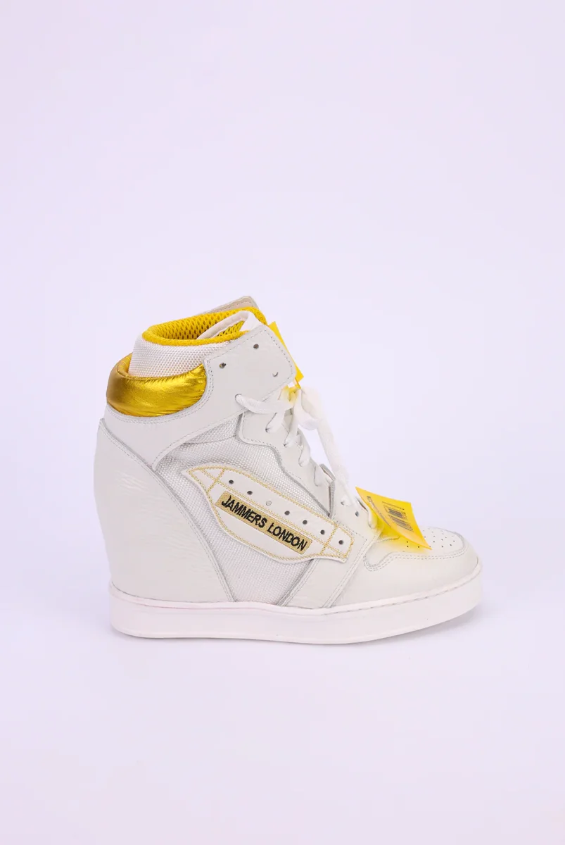 Sneakers Upp Code pelle bianco e riporto giallo