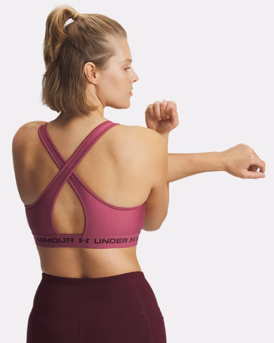 Under Armour Reggiseno Sportivo Mid Crossback Donna Elasticizzato Allenamento UA Tech Fuchsia Dusk - immagine 7