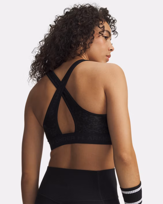 Under Armour Reggiseno Sportivo Mid Crossback Print Donna Elasticizzato Allenamento UA Tech Stampa Nero - immagine 7