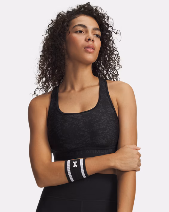 Under Armour Reggiseno Sportivo Mid Crossback Print Donna Elasticizzato Allenamento UA Tech Stampa Nero - immagine 8