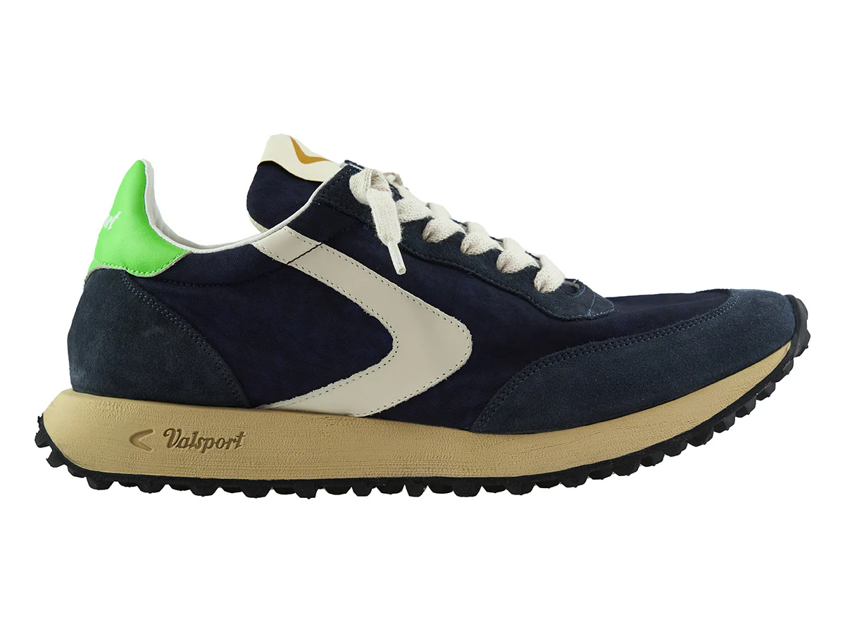 Valsport Scarpe Sneaker artigianali pelle Made in ITALY Start Run Nylon Vintage Blu