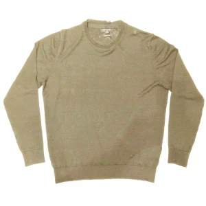 MAGLIA UOMO MANICHE LUNGHE IN PURO LINO  DARK GREEN - STRIPE CREW NECK  WOMAG1849