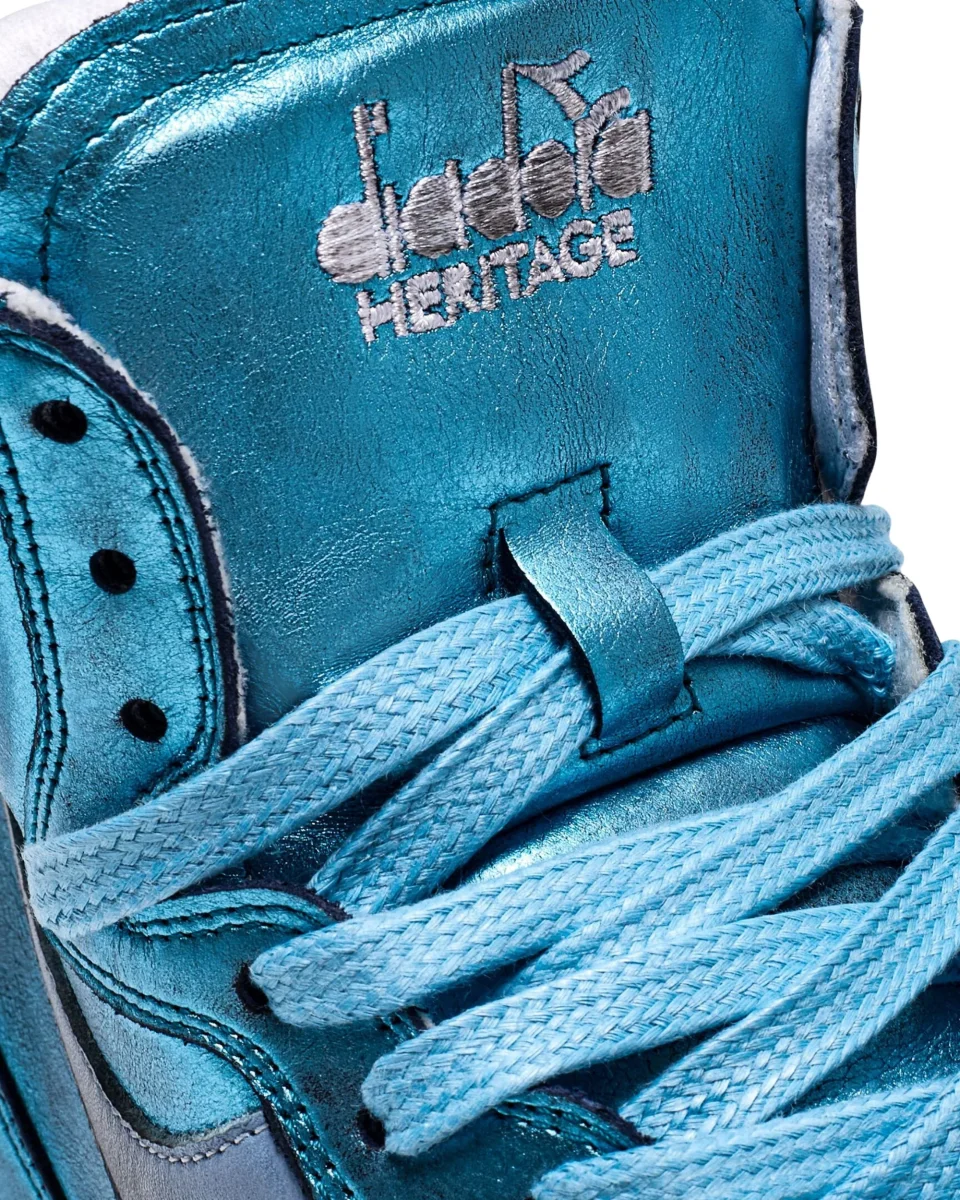 Diadora Heritage Sneaker MI Basket Pelle Laminata Azzurro - immagine 4