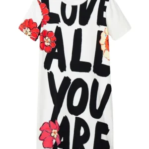 Desigual Woman Dress "love All Ypu Are" Short Sleeve Bianco Donna