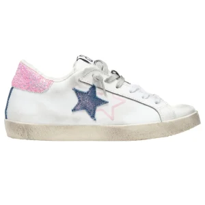 2Star Sneakers One Star Pelle Bianca Dettagli Glitter Rosa