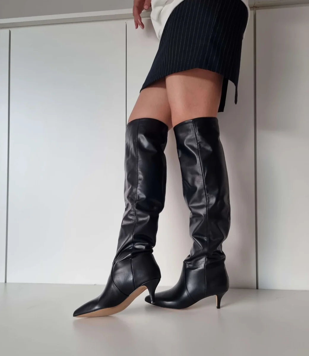 Stivali sopra al ginocchio pelle nero Agua 100 - immagine 4