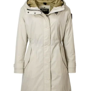 Blauer Parka lungo in nylon liscio leggero e idrorepellente con cappuccio fisso donna PAYNE beige