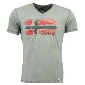 Geographical Norway Manica Corta Scollo V Grigio Uomo