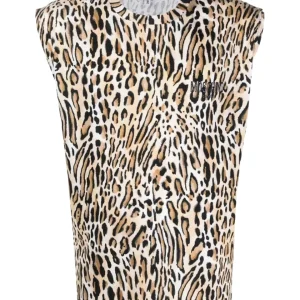 Moschino Underbear Canotta Effetto Leopardato Cotone Multicolore