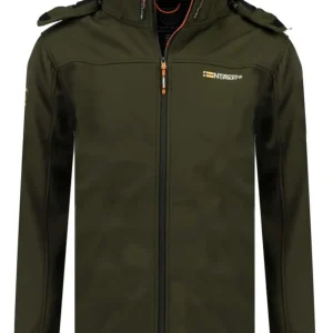 Geographical Norway Cappuccio Full Zip Antivento Softshell Giubbotto Outdoor Verde Uomo