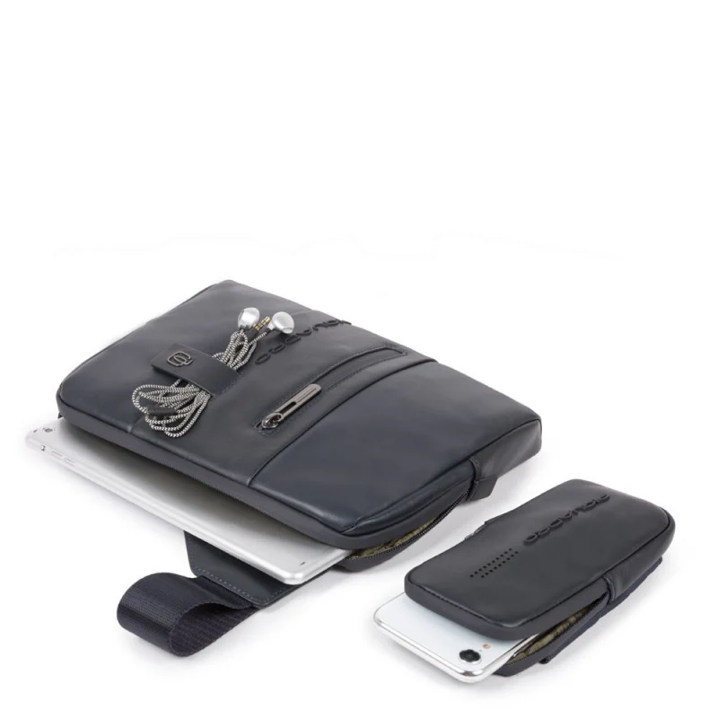 Piquadro Monospalla Porta Ipad Con Passante Auricolari Borsa Blu Uomo - immagine 4