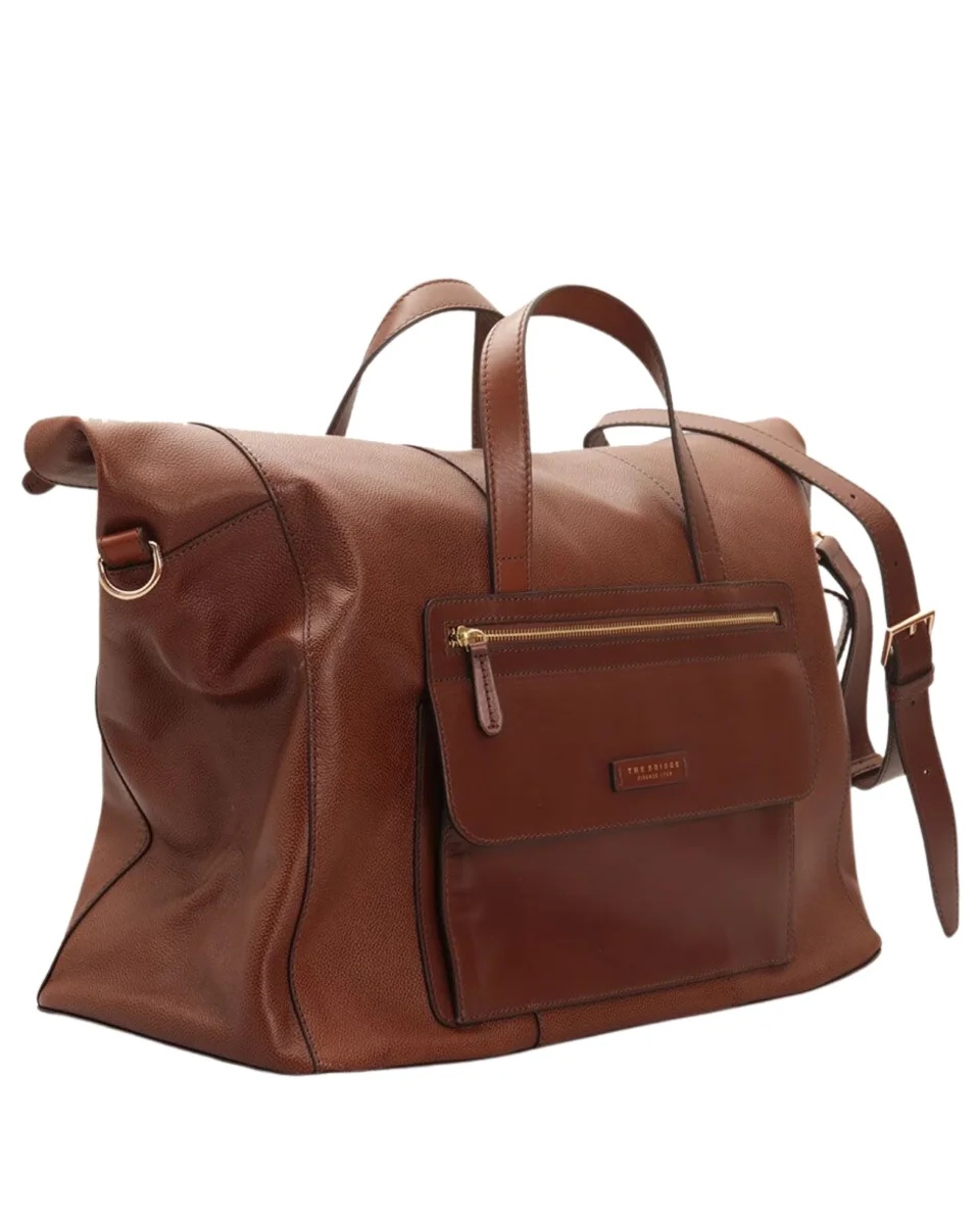 The Bridge Borsone da Viaggio Duffle Bag In Pelle Marrone Unisex - immagine 3